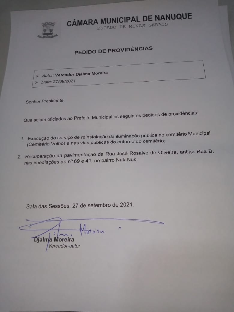 PEDIDOS DE PROVIDENCIA DO VEREADOR DJALMA MOREIRA