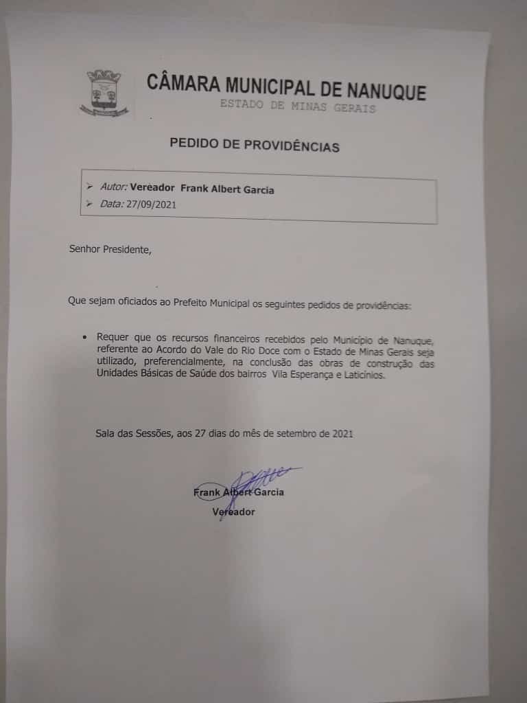 PEDIDOS DE PROVIDENCIA DO VEREADOR FRANK ALBERT GARCIA