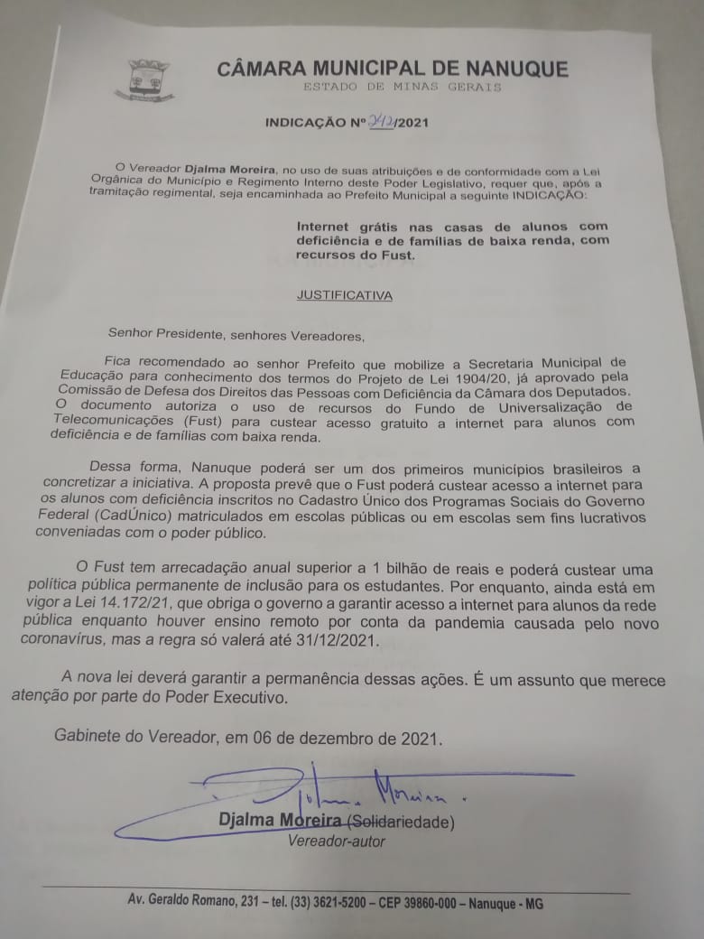 INTERNET GRATUITA PARA ALUNOS COM DEFICIÊNCIA E FAMÍLIAS DE BAIXA RENDA EM NANUQUE