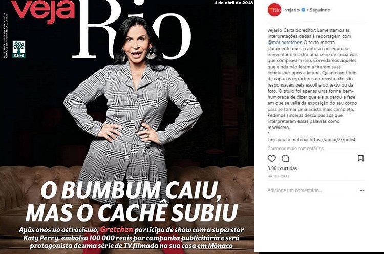 Veja Rio pede desculpas a Gretchen